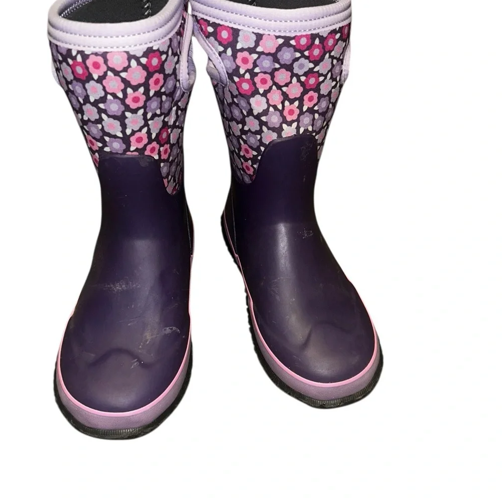 Girls bogs purple flower floral rain snow boots youth size 4 4Y